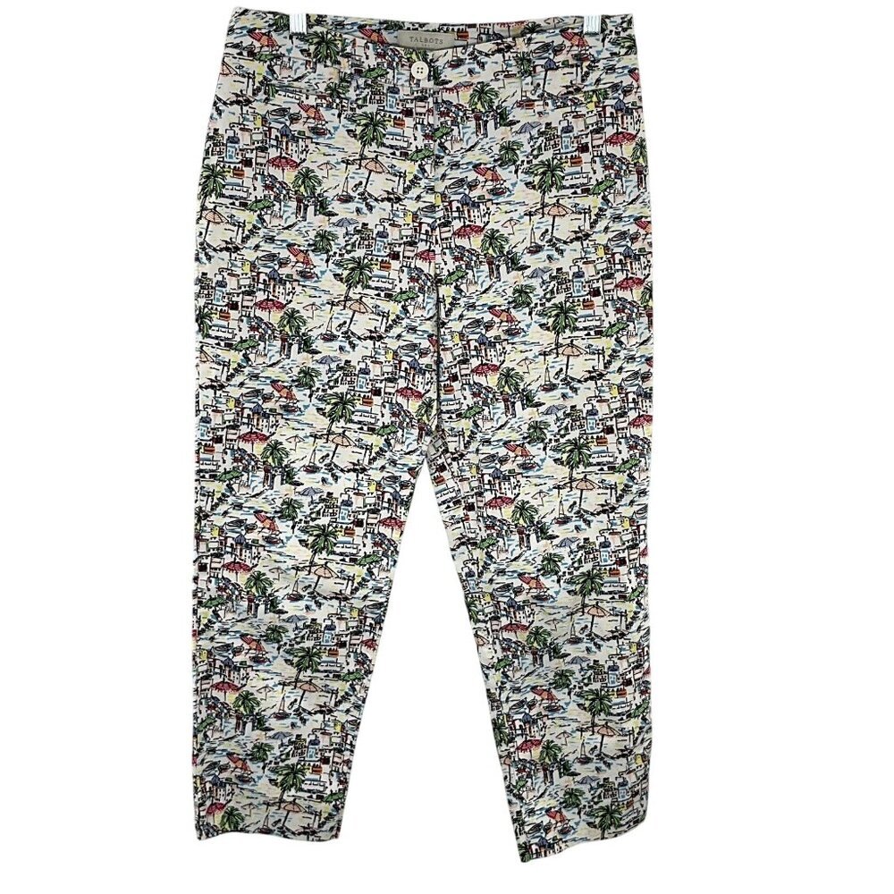 Talbots Pants Women 10 Multicolor‎ Cotton Summer Beach Vacation Travel Print